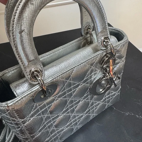 Dior Silver Mini Bag with Quilted Cannage Pattern - Picture 16 of 17